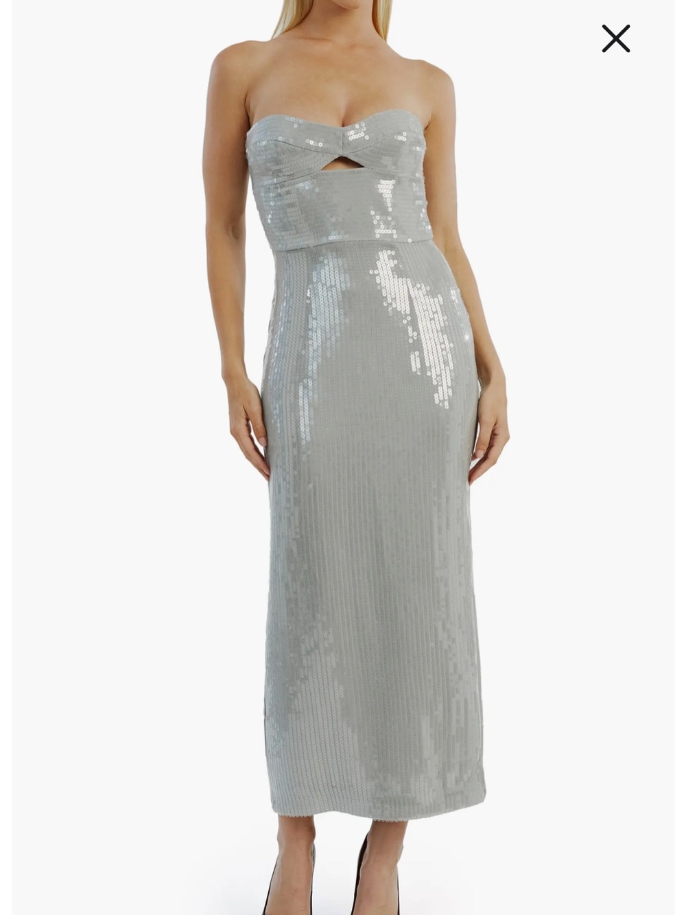 Bardot Strapless Dove Gray Cerise Sequin  Midi Dress size 6
